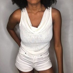 Vintage, cream, cowl neck, basic blouse